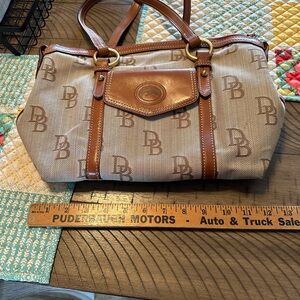 Dooney & Bourke Beige Canvas Satchel with Brown Leather Trim